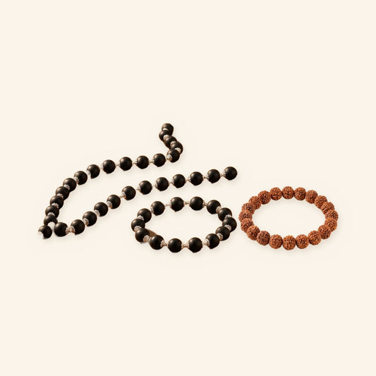 Karungali Mala, Karungali Bracelet and 5 Mukhi Rudraksha Bracelet Combo