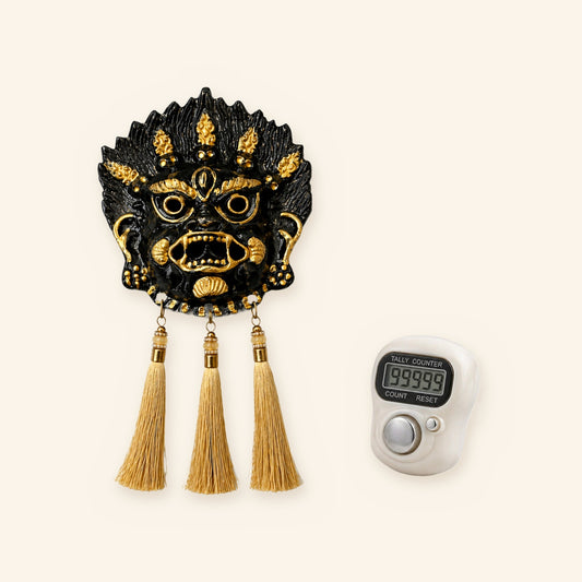 Kirtimukh Wall Decor with Jaap Counter (Black with Tassel)