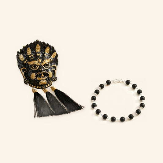 Kirtimukh Wall Hanging and Karungali Bracelet Combo