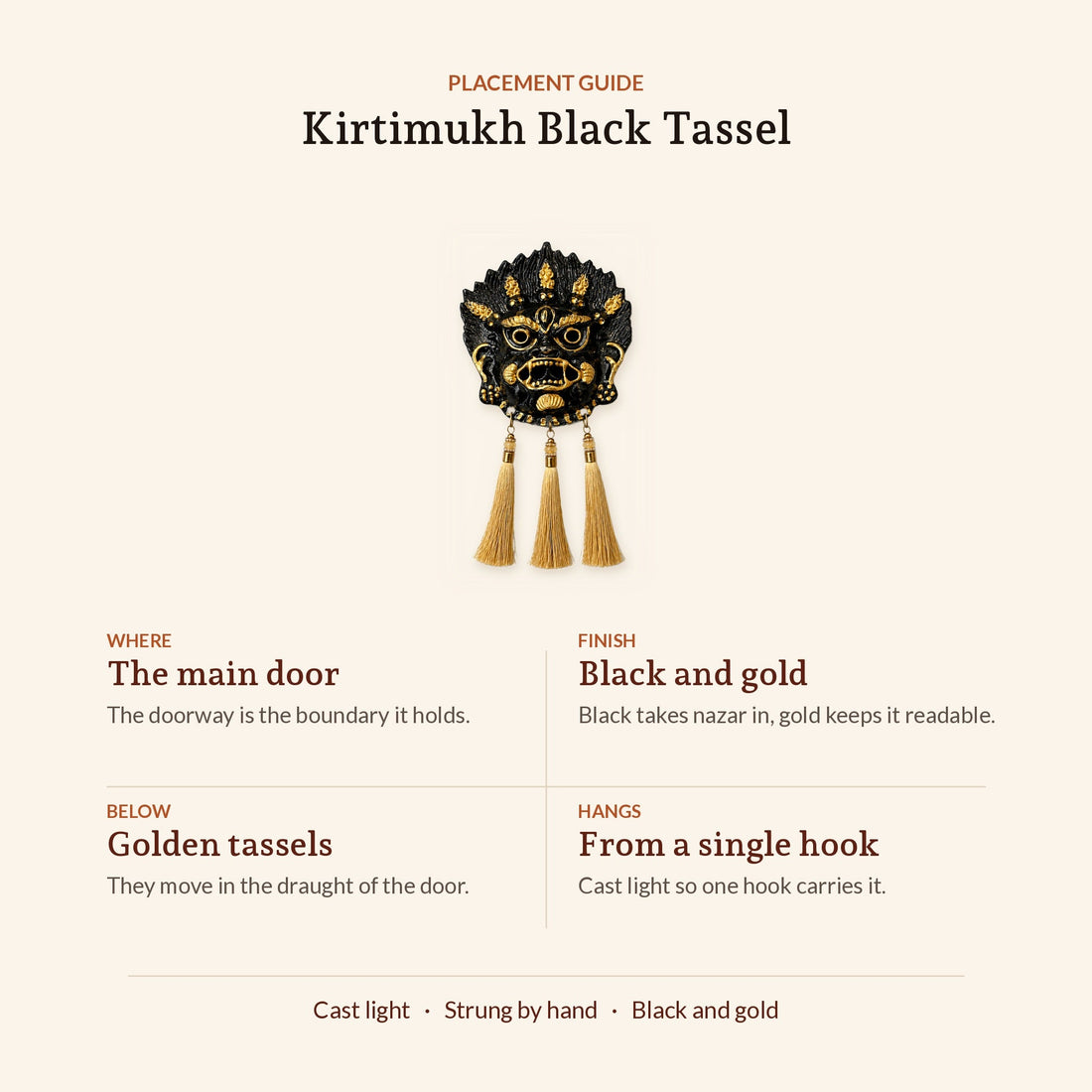 Kirtimukh Wall Hanging (Black with Tassel), where to place it