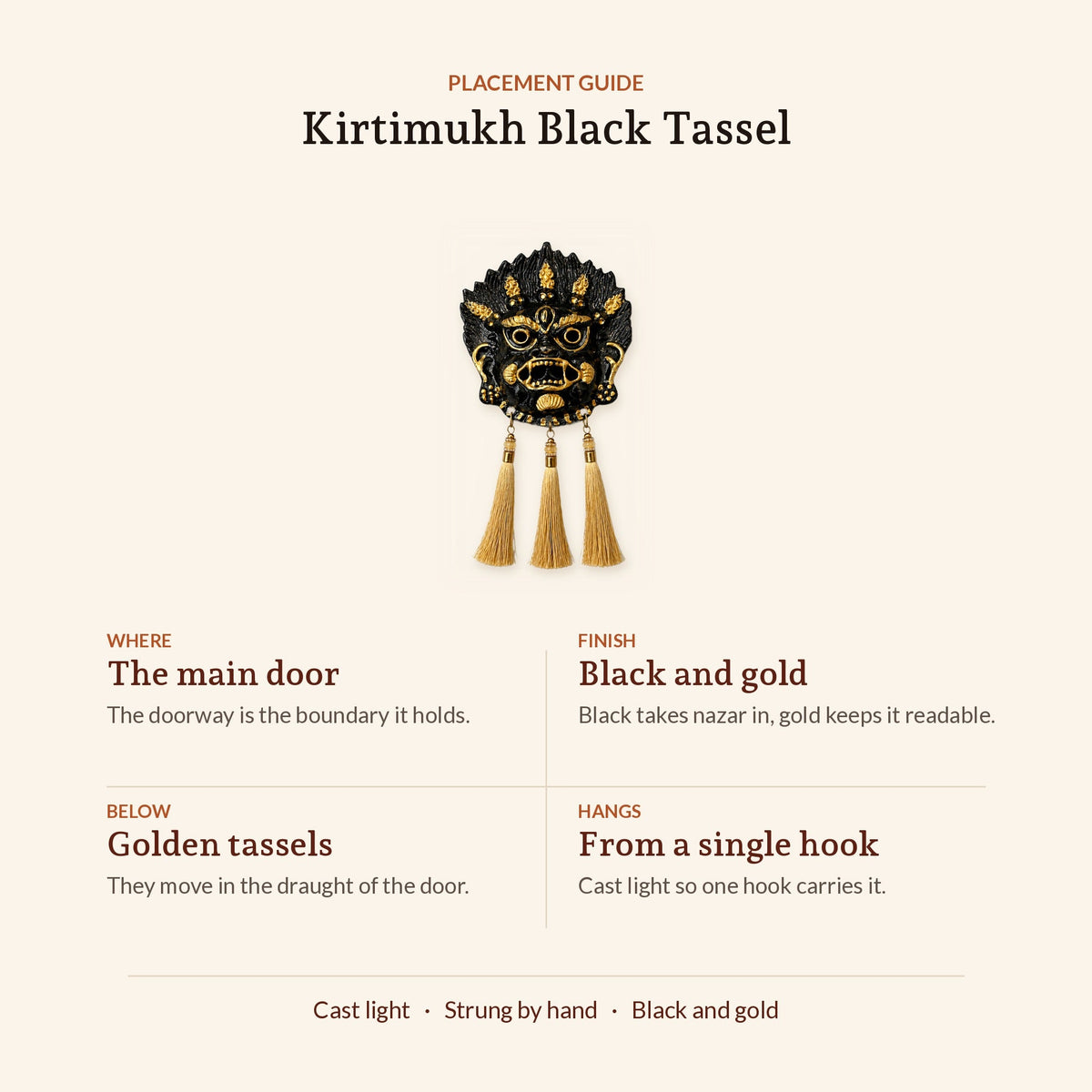 Kirtimukh Wall Hanging (Black with Tassel), where to place it