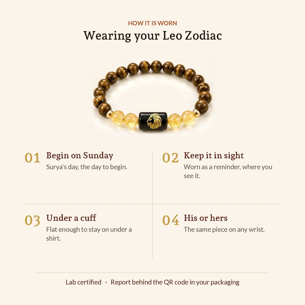 Leo Zodiac Tiger Eye & Citrine Bracelet, how it is worn