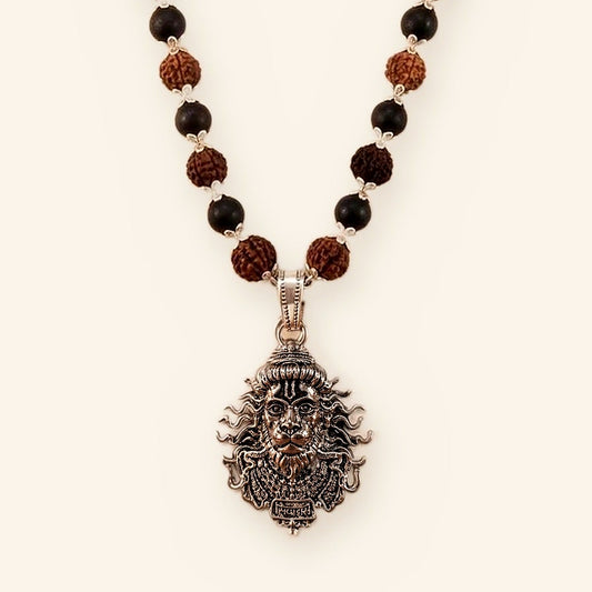 Lord Hanuman Mala: Silver Cap Karungali Rudraksha