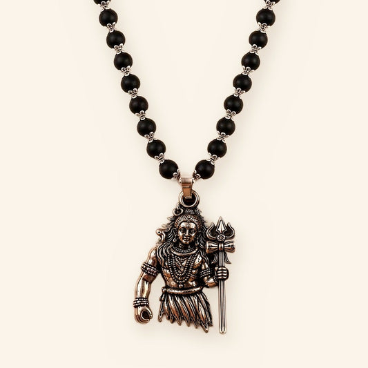 Lord Shiva Mala: Silver Cap Karungali, Shiv Murti Pendant