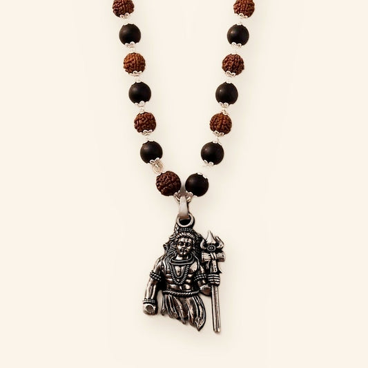 Mahadev Rudraksha Mala: Silver Cap Karungali Rudraksha