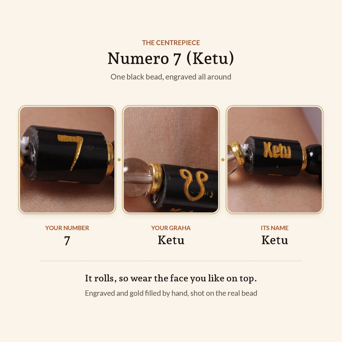 Numero Bracelet: Ruling Number 7 (Ketu), centrepiece
