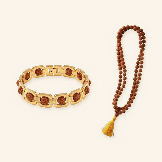 Rudraksha Bracelet and 5 Mukhi Rudraksha Mala Combo
