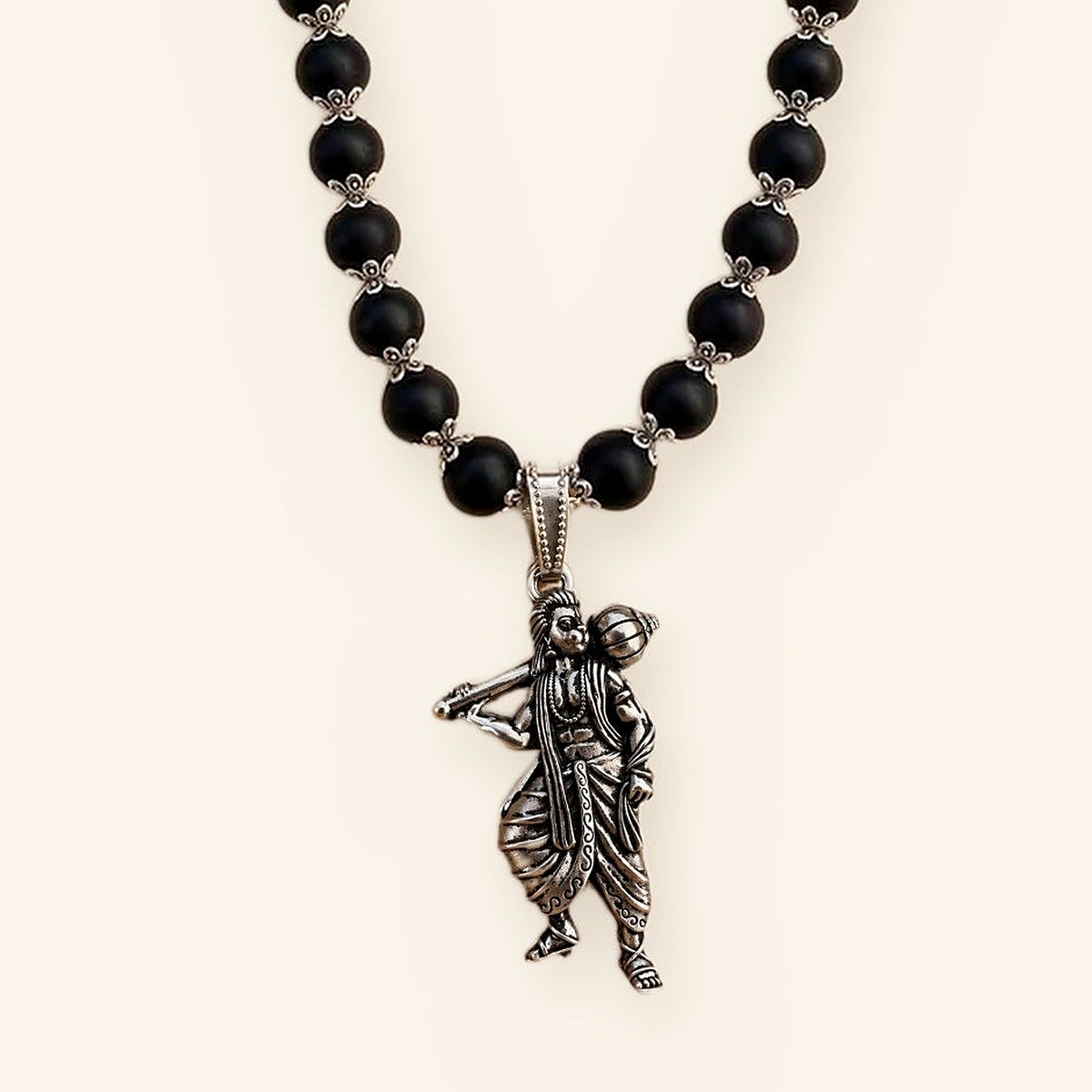 Sankat Mochan Hanuman Mala: Silver Cap Karungali, Standing Murti