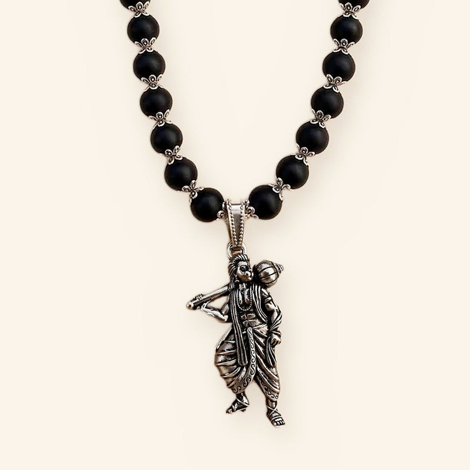 Sankat Mochan Hanuman Mala: Silver Cap Karungali, Standing Murti