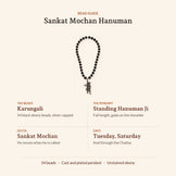 Sankat Mochan Hanuman Mala: Silver Cap Karungali, Standing Murti, bead guide