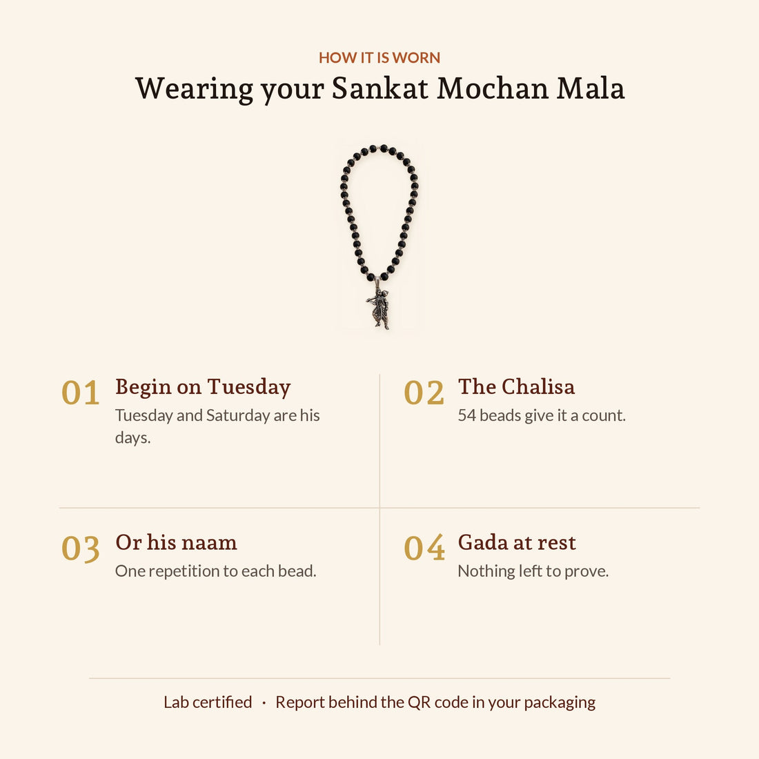 Sankat Mochan Hanuman Mala: Silver Cap Karungali, Standing Murti, how it is worn