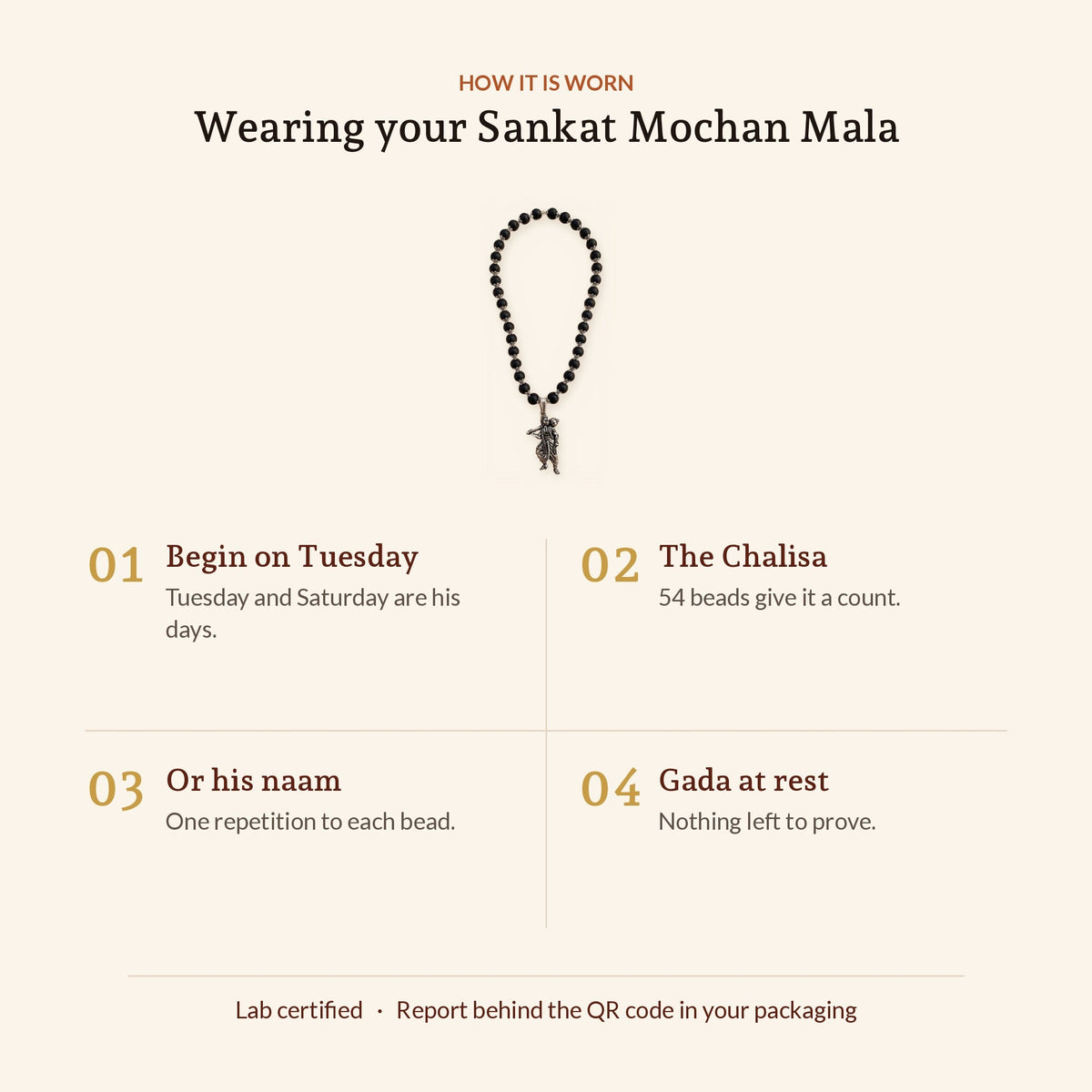 Sankat Mochan Hanuman Mala: Silver Cap Karungali, Standing Murti, how it is worn