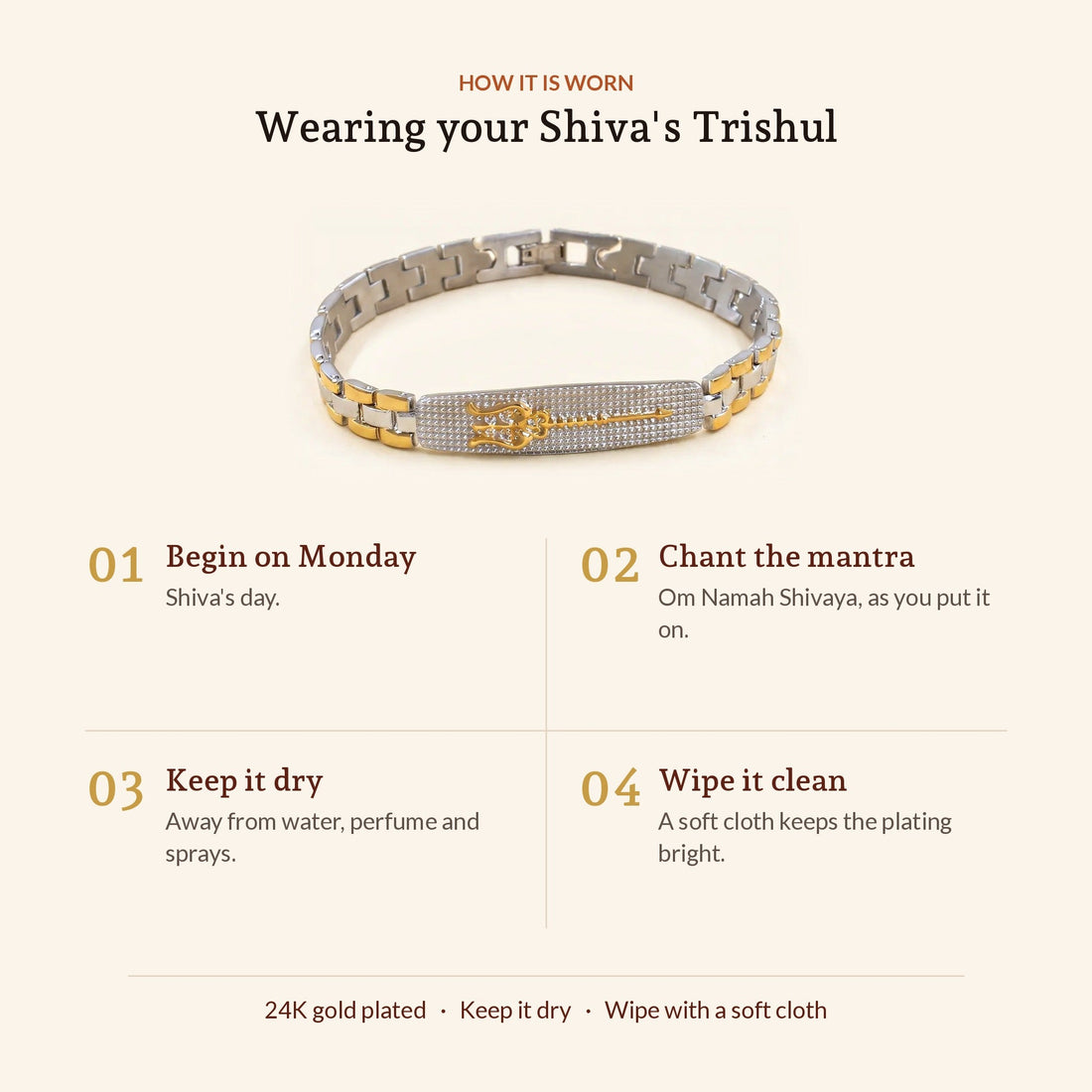 Shiva's Trishul 24K Gold Plated Dual Tone Bracelet, how it is worn