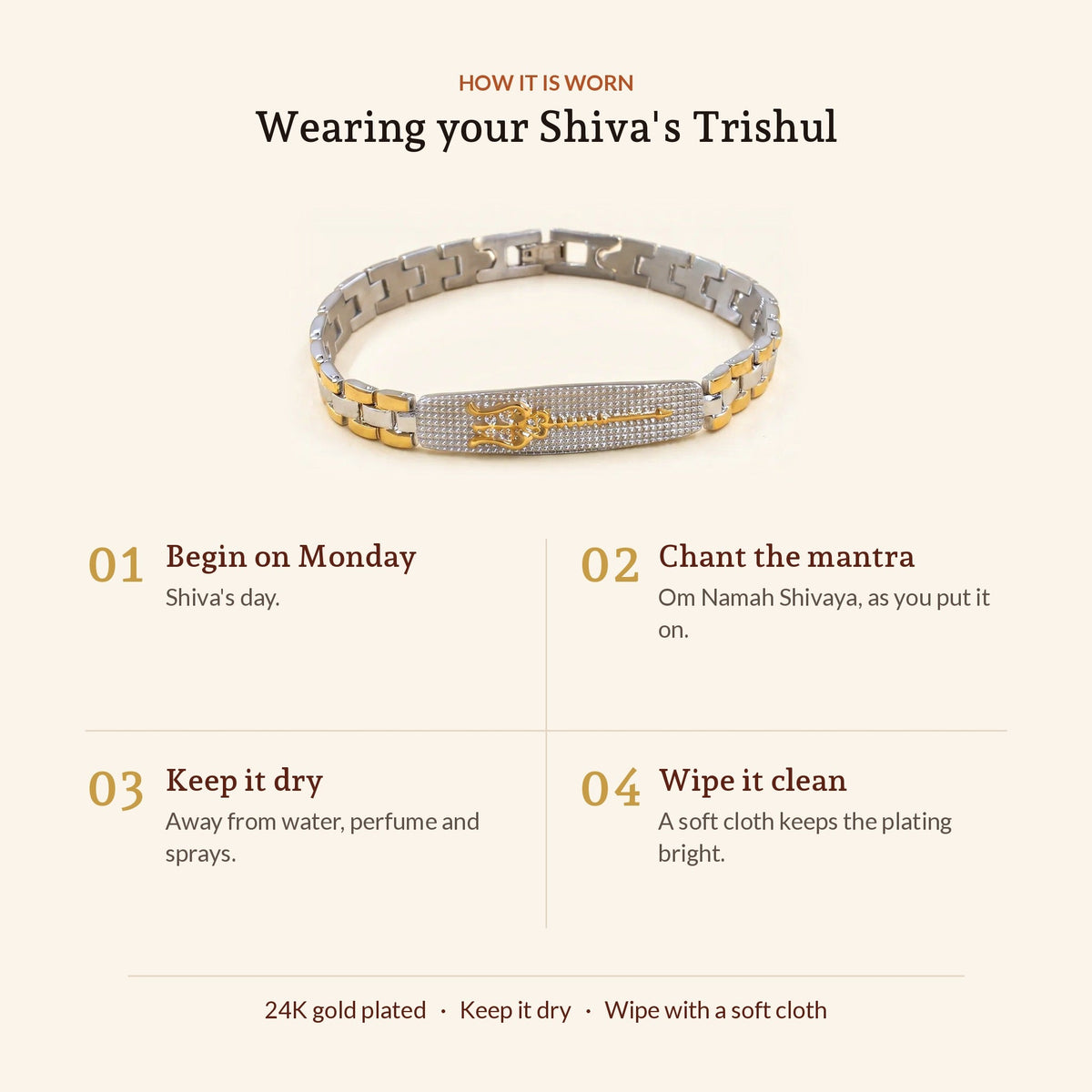 Shiva's Trishul 24K Gold Plated Dual Tone Bracelet, how it is worn