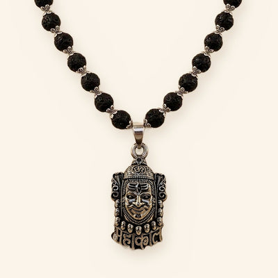 Shree Mahakal Pendant Mala: Silver Cap Karungali