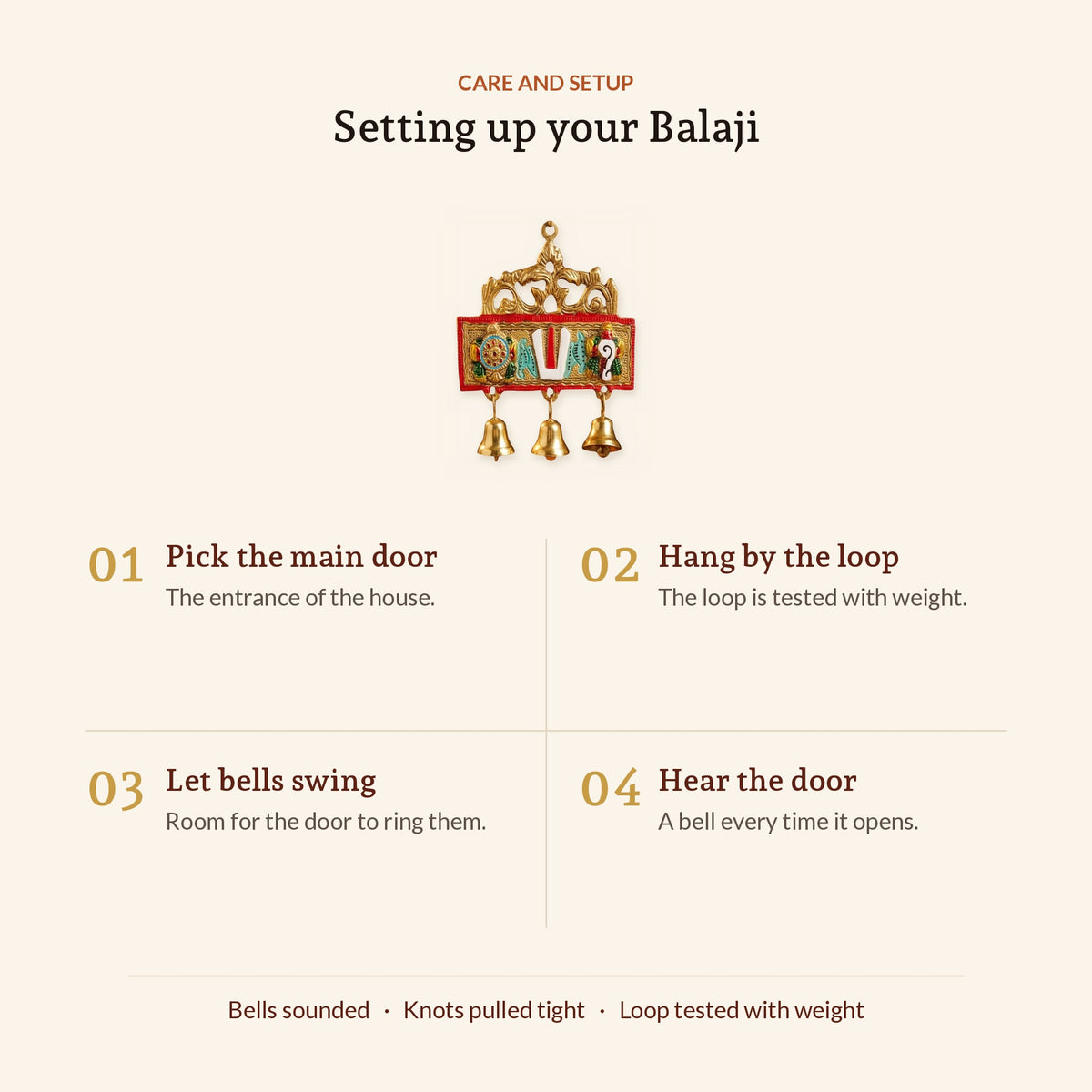 Tirupati Balaji Door Hanging with Bells - Care and Setup