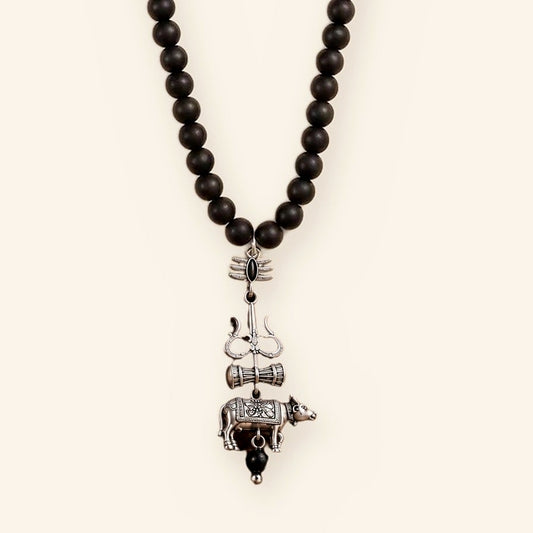 Trishool Nandi Mala: Black Karungali, Trishul Nandi Pendant