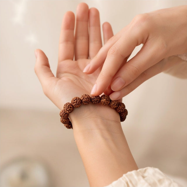 5 Mukhi Rudraksha Bracelet, slide it over the hand