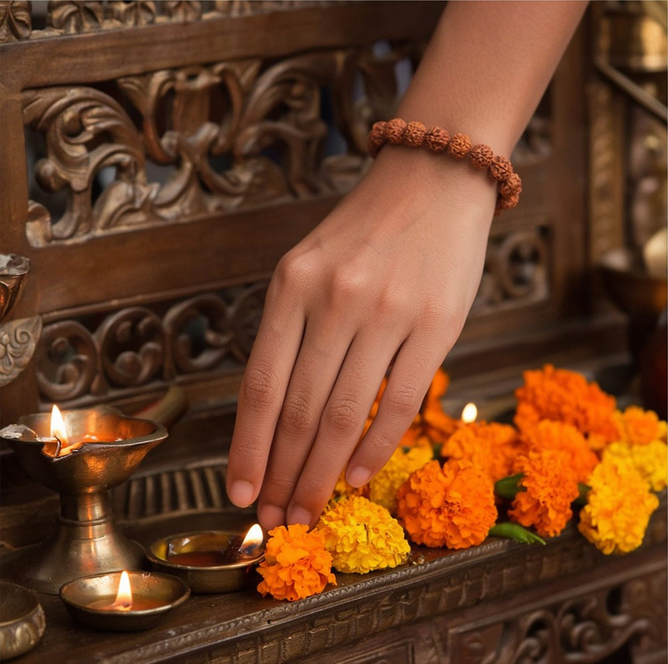 5 Mukhi Rudraksha Bracelet, in daily use