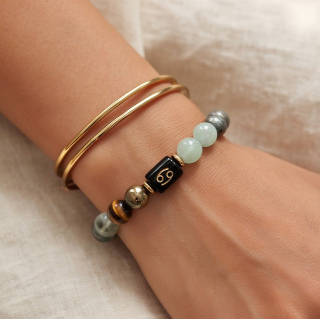 Dhan Yog Bracelet for Cancer, with thin gold bangles