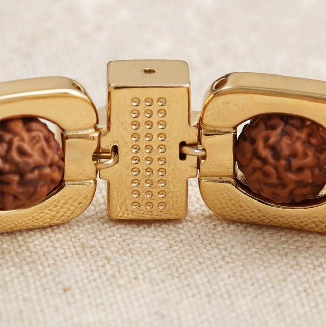 Gold Plated Rudraksha Bracelet, close-up detail