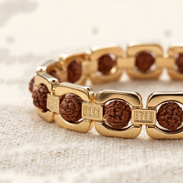 Gold Plated Rudraksha Bracelet, close-up detail