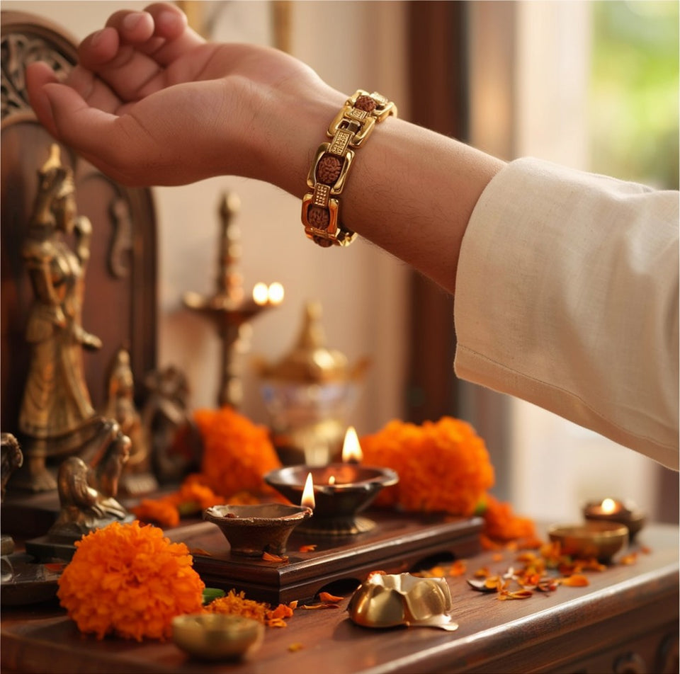 Gold Plated Rudraksha Bracelet, in daily use
