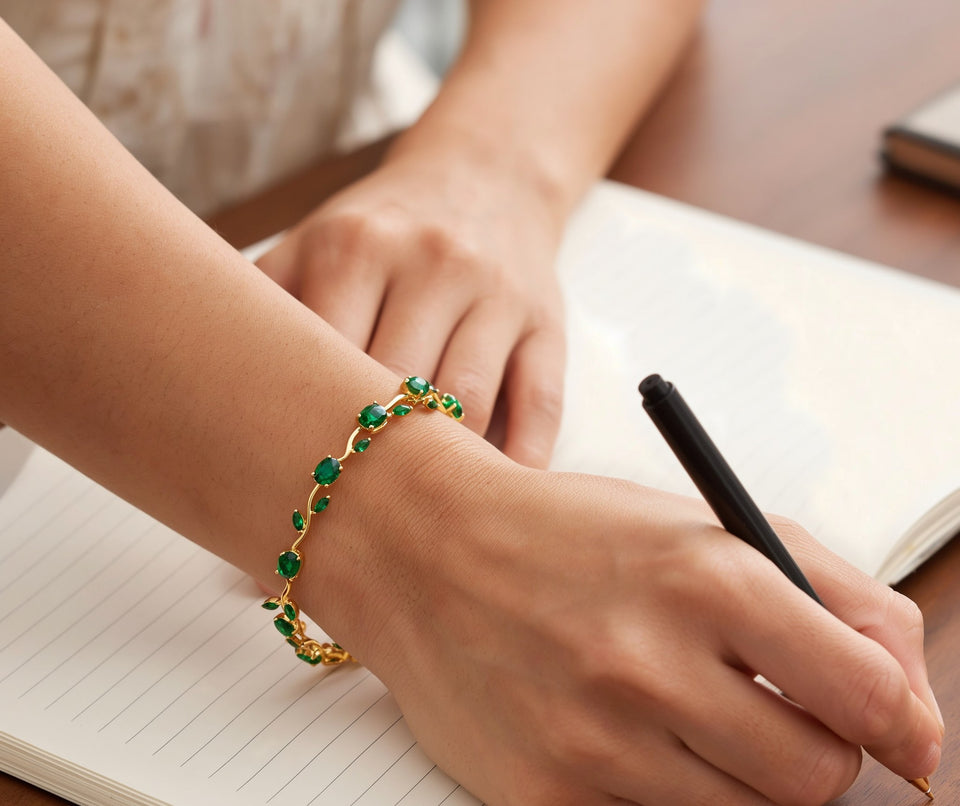 Green Tulip Bracelet, in daily use