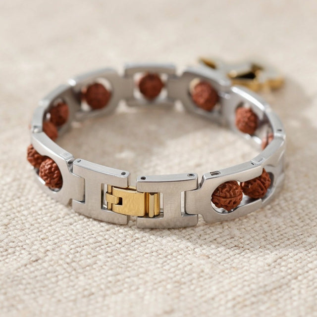Om Rudraksha Bracelet, close-up detail