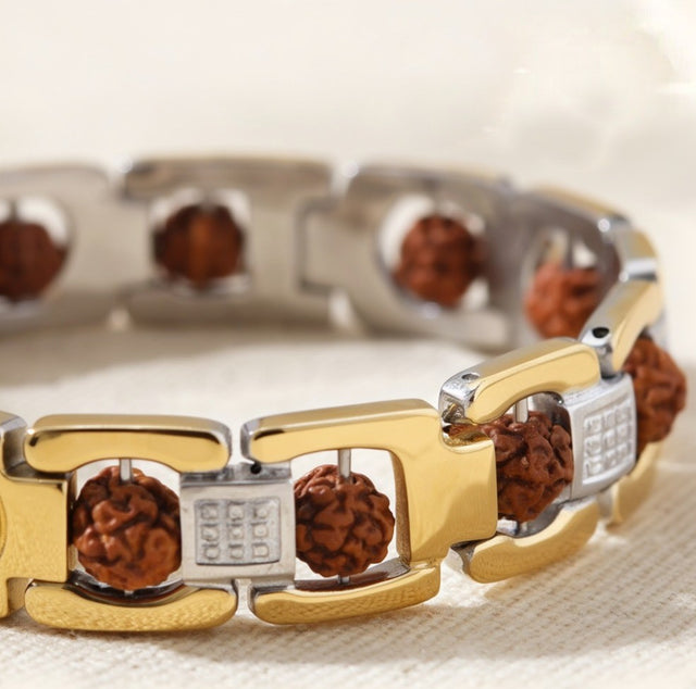 Om Rudraksha Bracelet, close-up detail