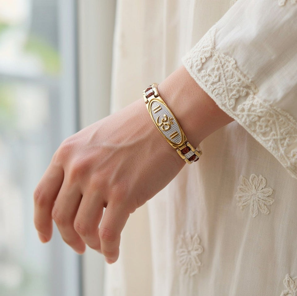 Om Rudraksha Bracelet, with ethnic wear