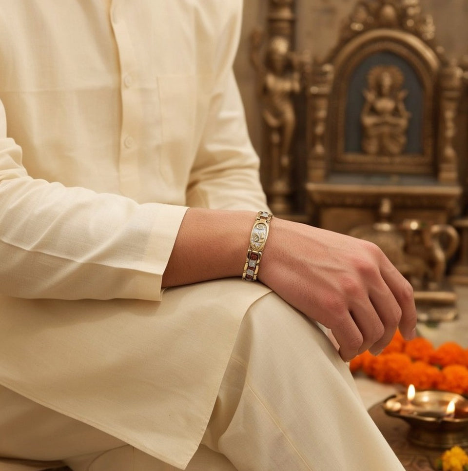 Om Rudraksha Bracelet, in daily use