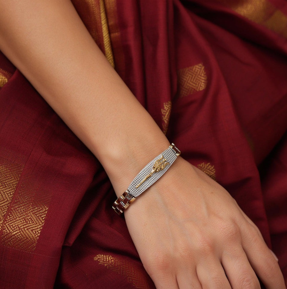 Shiva's Trishul 24K Gold Plated Dual Tone Bracelet, with ethnic wear