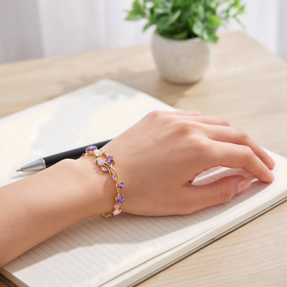 Tulip Flower Bracelet (Pink and Purple), in daily use