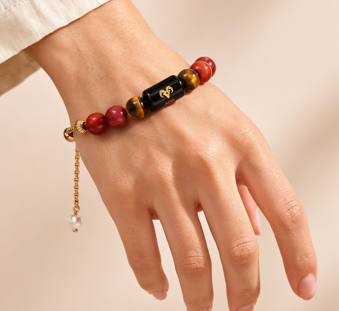 Aries Zodiac Slider Bracelet for Women, on the wrist