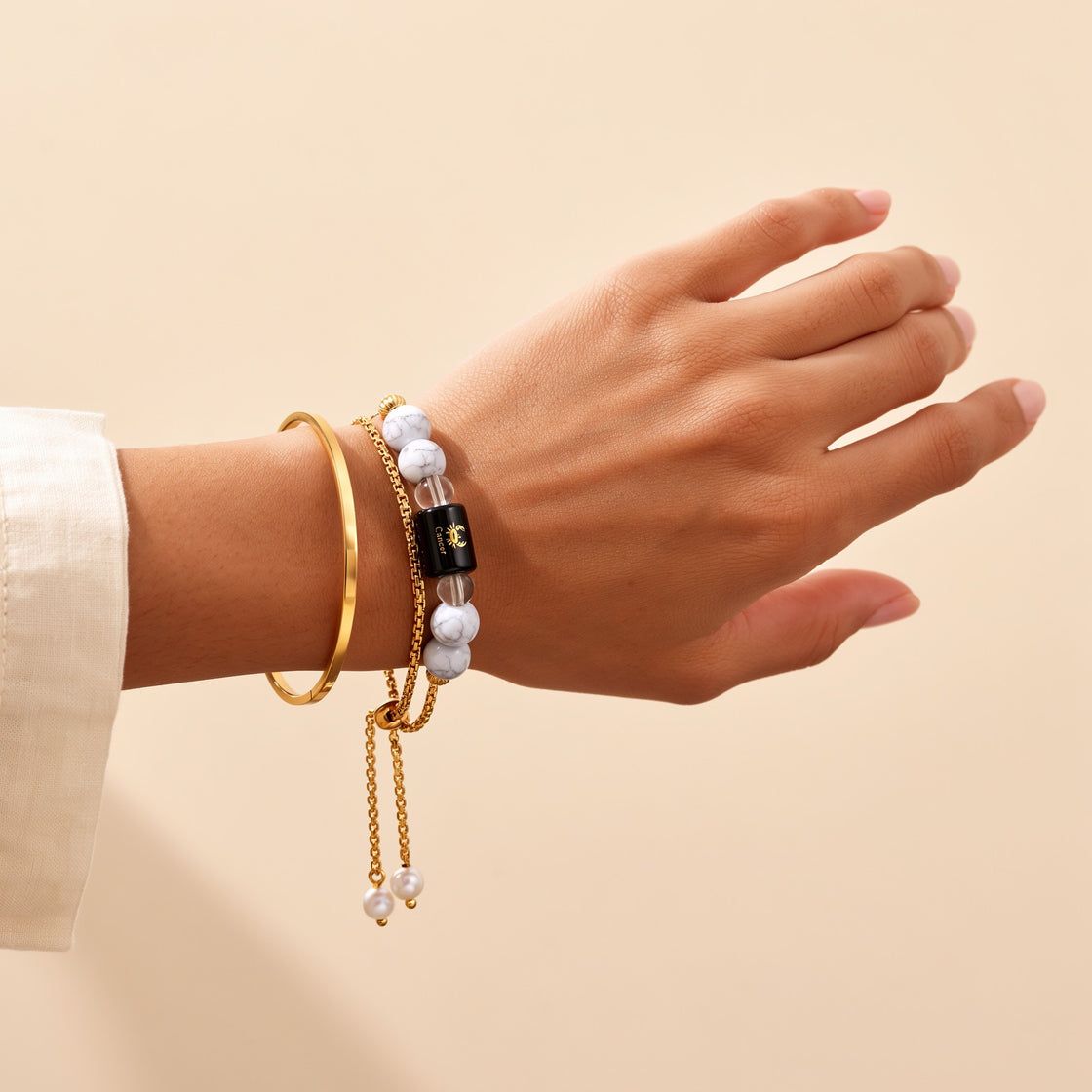 Cancer Zodiac Slider Bracelet for Women, on the wrist