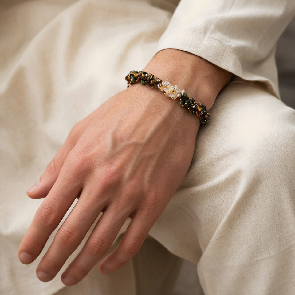 Women Dhan Yog Stone Bracelet, worn with a kurta