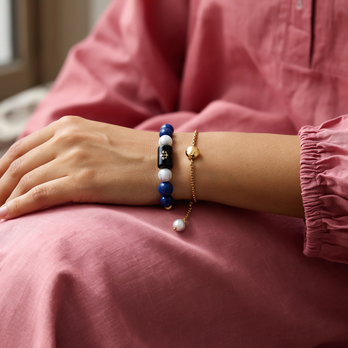Libra Zodiac Slider Bracelet for Women, with a kurta