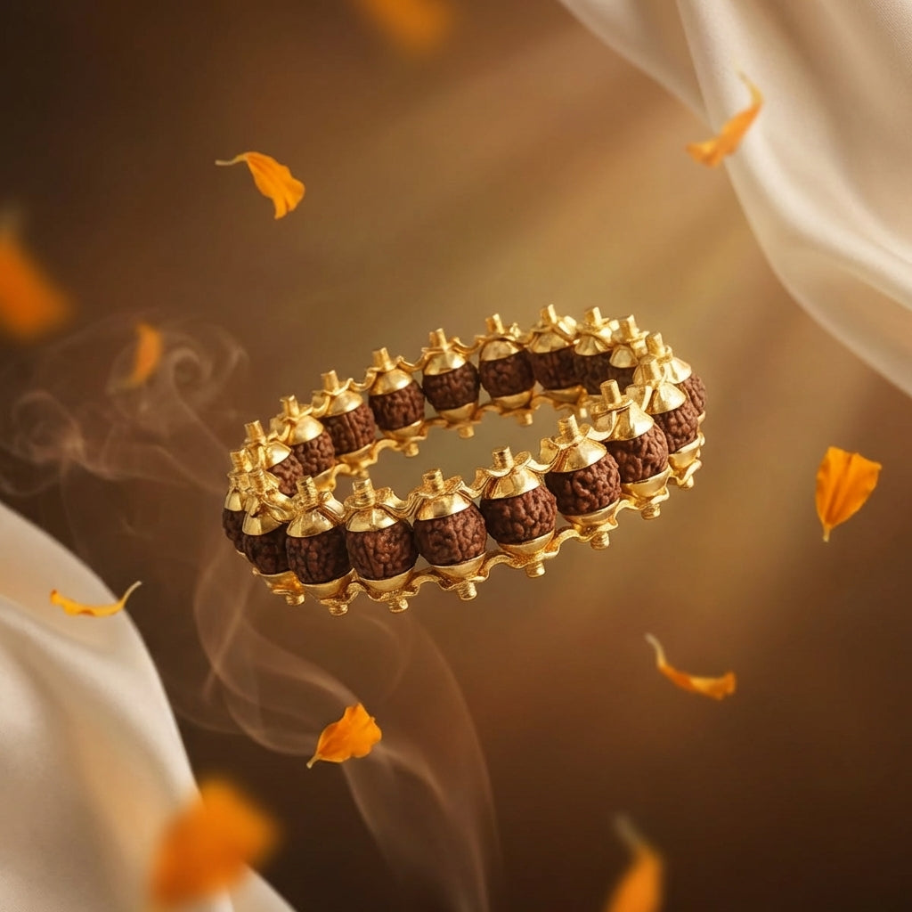 Gold Plated Rudraksha Bead Bracelet - 5 Mukhi