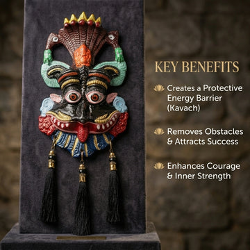 Kirtimukh Wall Hanging | NAZARBATTU |Narsingh face| Black Multicolour | With Tassel - 4