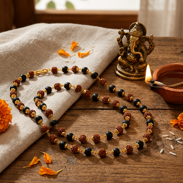 Karungali Mala With Rudraksha Beads (Gold Plated) - 1