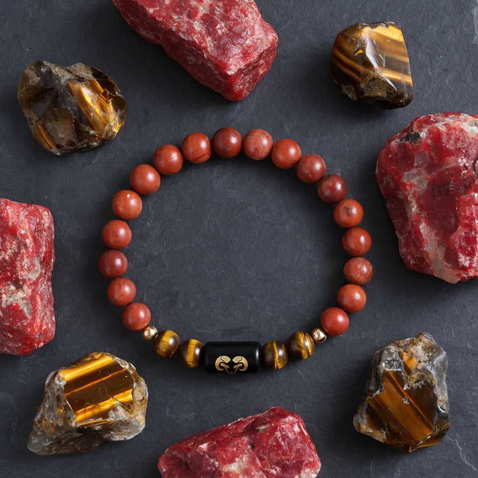 Aries zodiac red jasper and tiger's eye bracelet - story origin