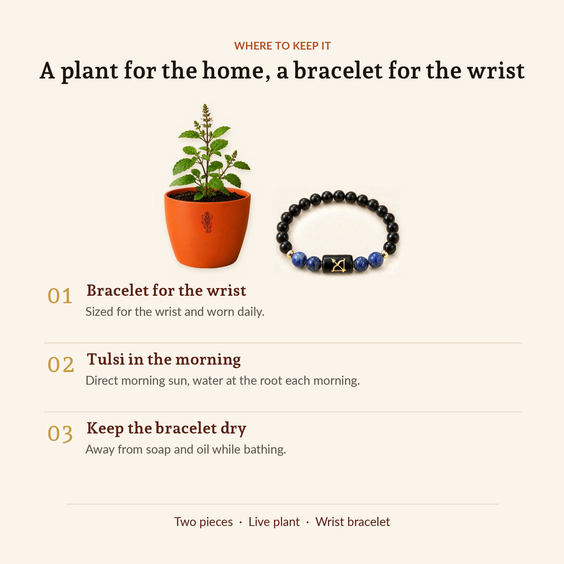 Sagittarius Prosperity and Tulsi Blessings Combo, size and contents