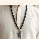 Sankat Mochan Hanuman Mala: Silver Cap Karungali, Standing Murti, in use