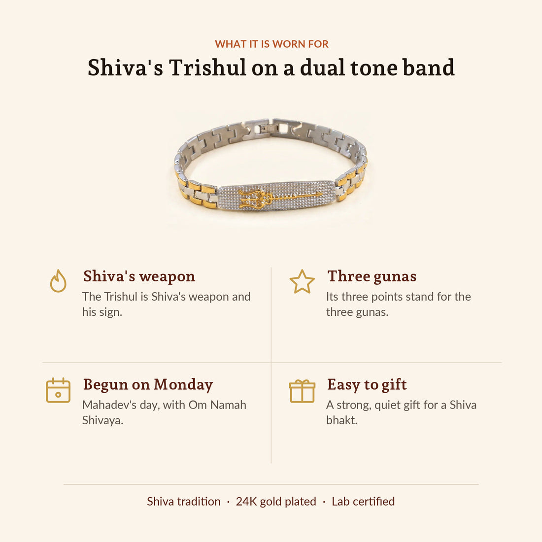 Shiva's Trishul 24K Gold Plated Dual Tone Bracelet, what it is worn for