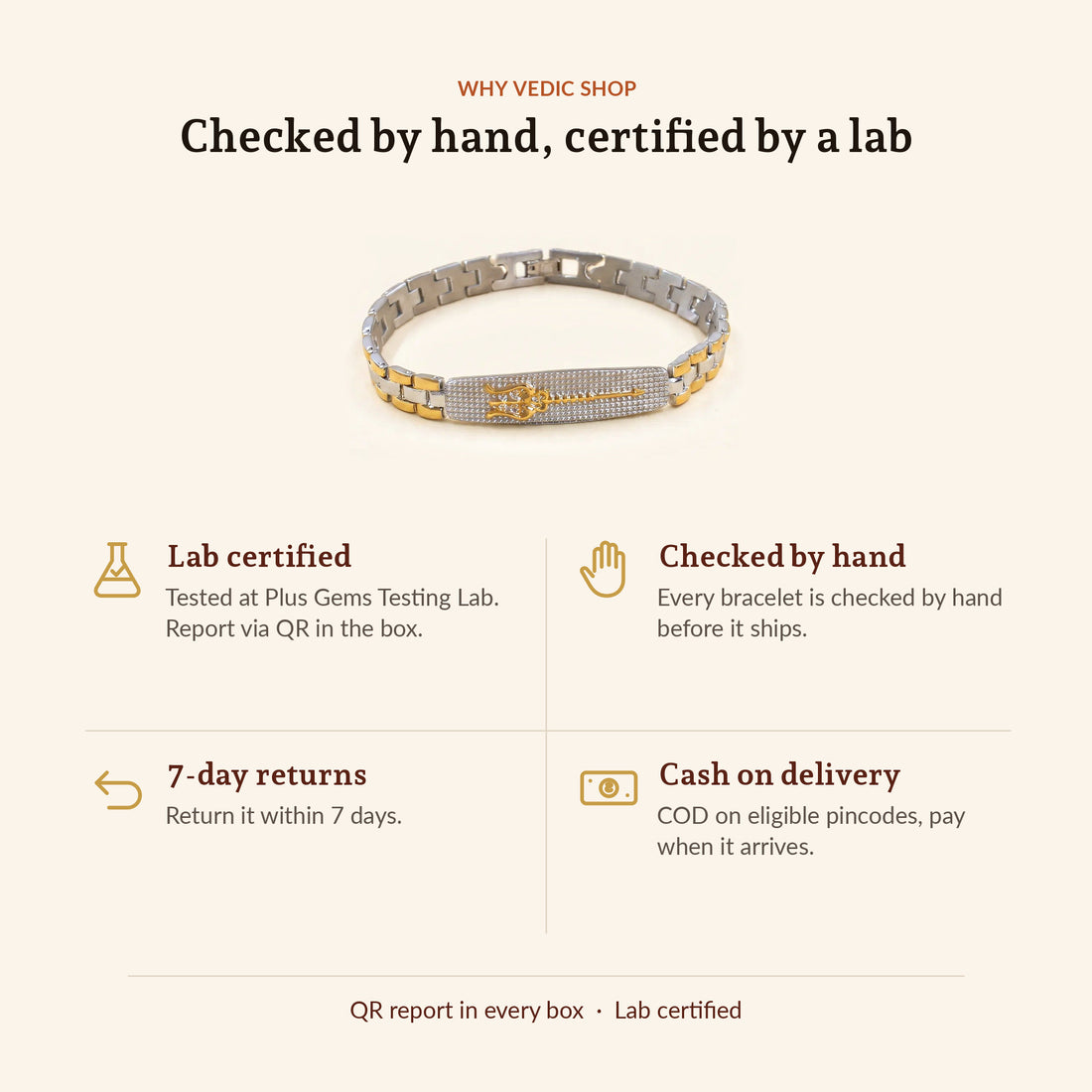 Shiva's Trishul 24K Gold Plated Dual Tone Bracelet, why Vedic Shop