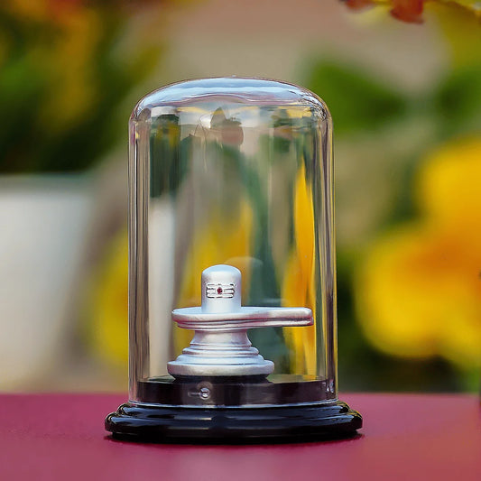Silver Shivling Idol in Protective Dome – Purity | Protection | Divine Energy