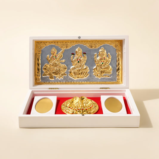 Shree Lakshmi Ganesh and Saraswati Charan Paduka Box