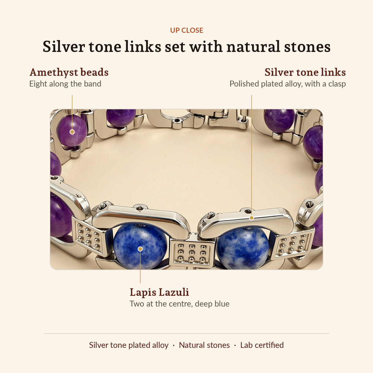 Silver Aquarius Zodiac Bracelet, up close