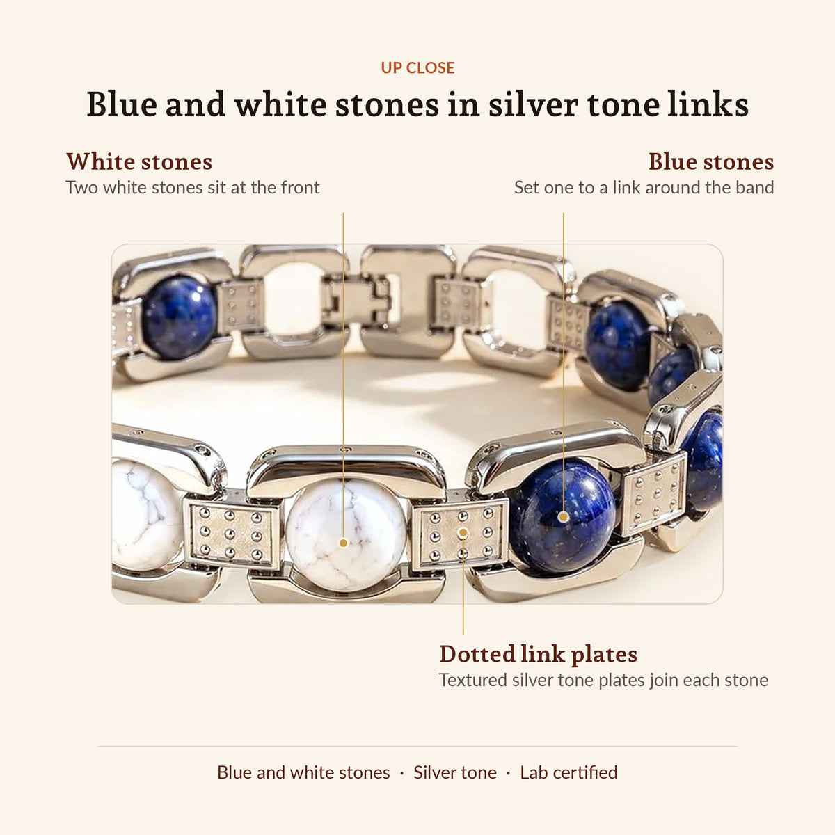 Silver Tone Libra Bracelet, up close